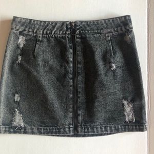Zippered Denim Destroyed Skirt